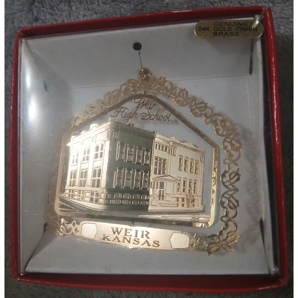 Nation's Treasures Weir High School Kansas 24K Gold Finish Brass Ornament Boxed